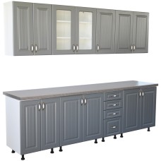 Bucatarie Zebra 260 cm din MDF Gri cu blat gros termoizolant culoare Beton